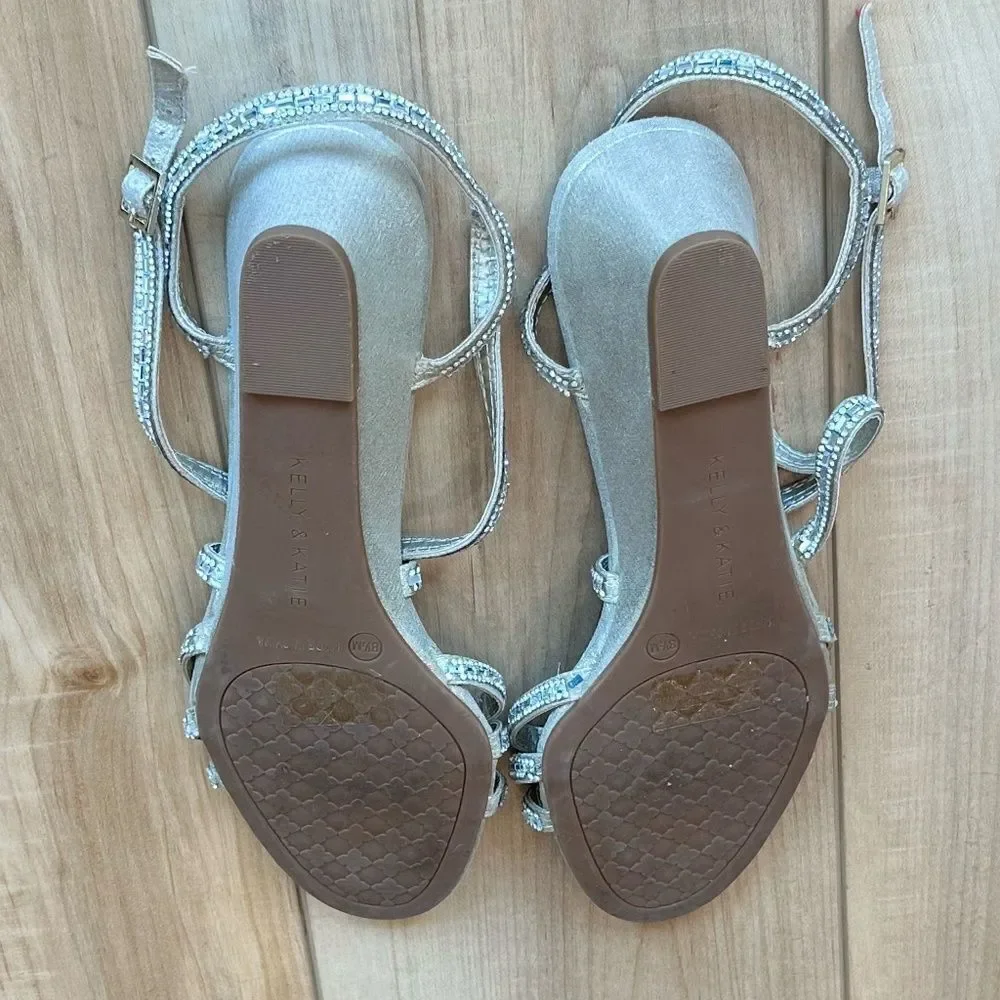 Kelly & Katie Tahada Rhinestone Gold Wedge Heel Open Toe Strap Sandal Shoe 8 1/2